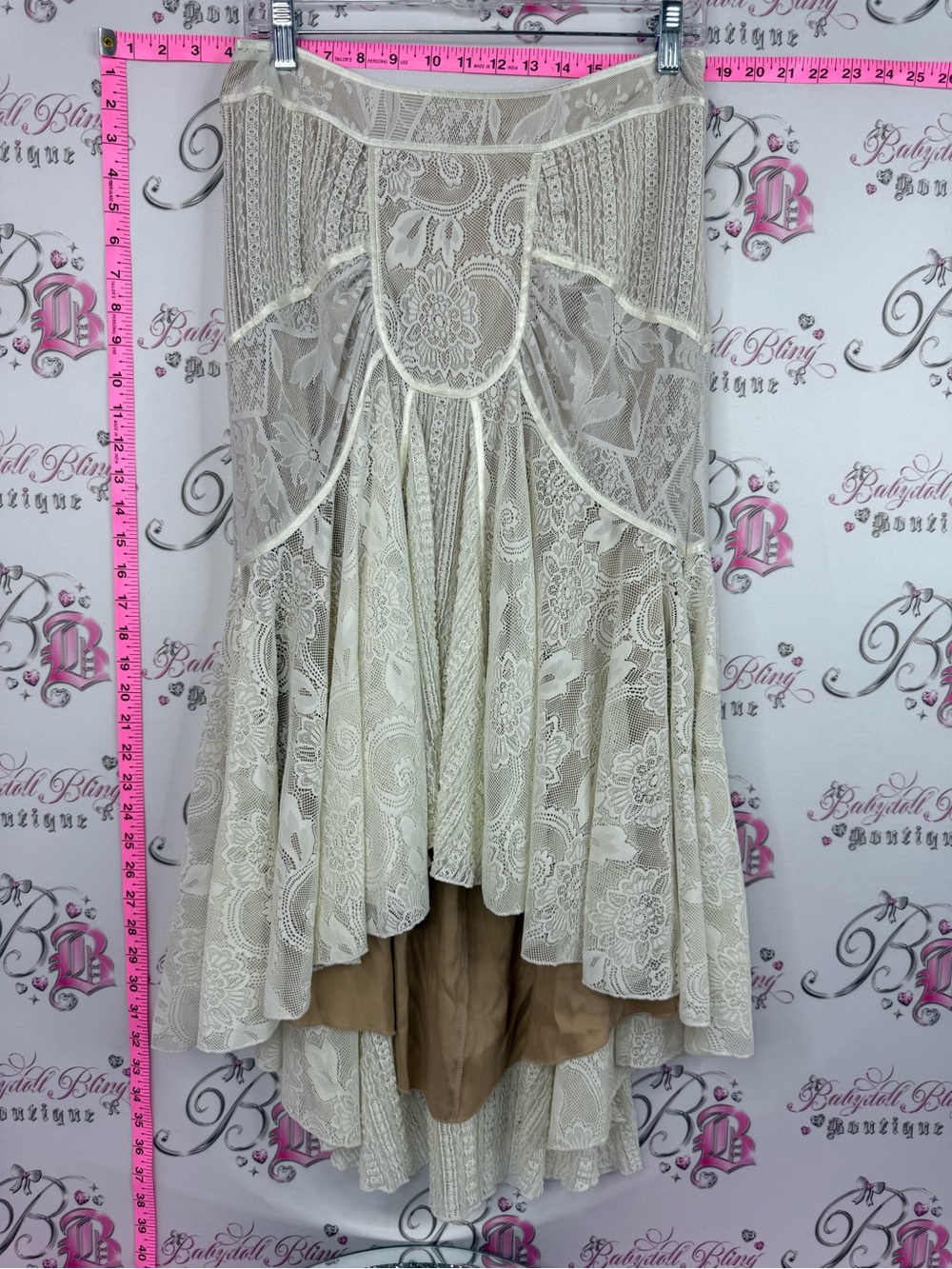 Bebe skirt Spanish style high low Lacie floral RARE Ivory Lace High-Low Skirt